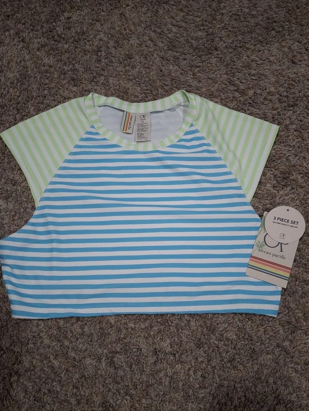 OP Ocean Pacific  Striped Aqua & Mint Three-Piece Swim Set Size XL NWT